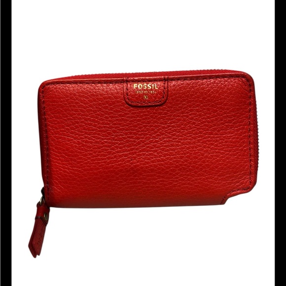 Red Pebbled Leather Fossil Crossbody Purse W Matching Wallet - Picture 3 of 9